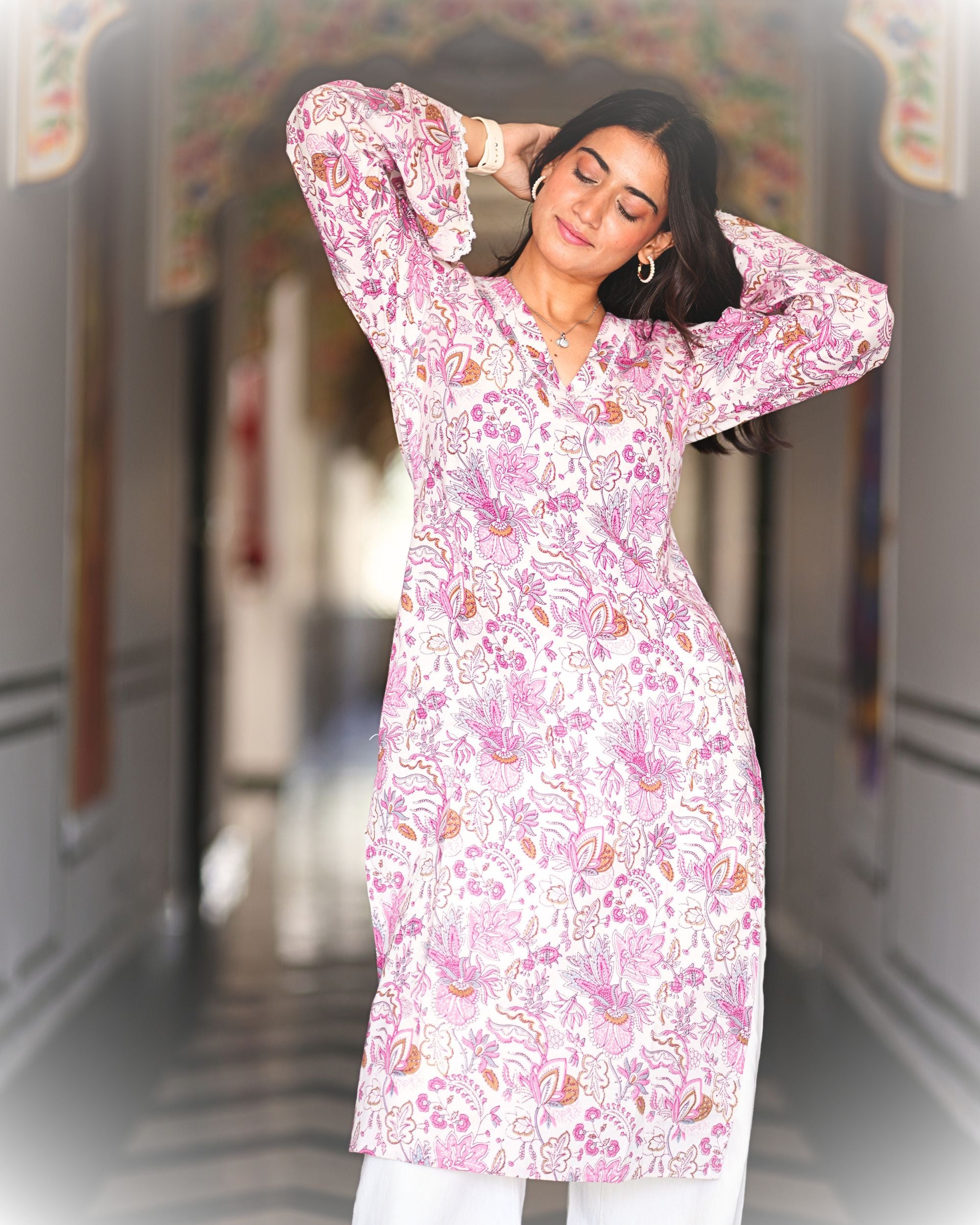 Pakistani Long Kurties - Mughal inspired floral Print