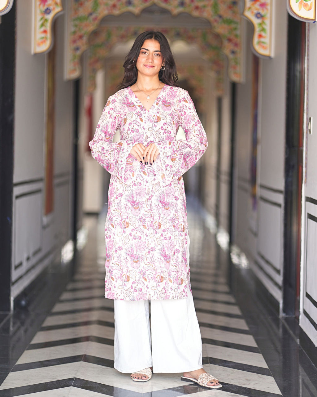 Pakistani Long Kurties - Mughal inspired floral Print